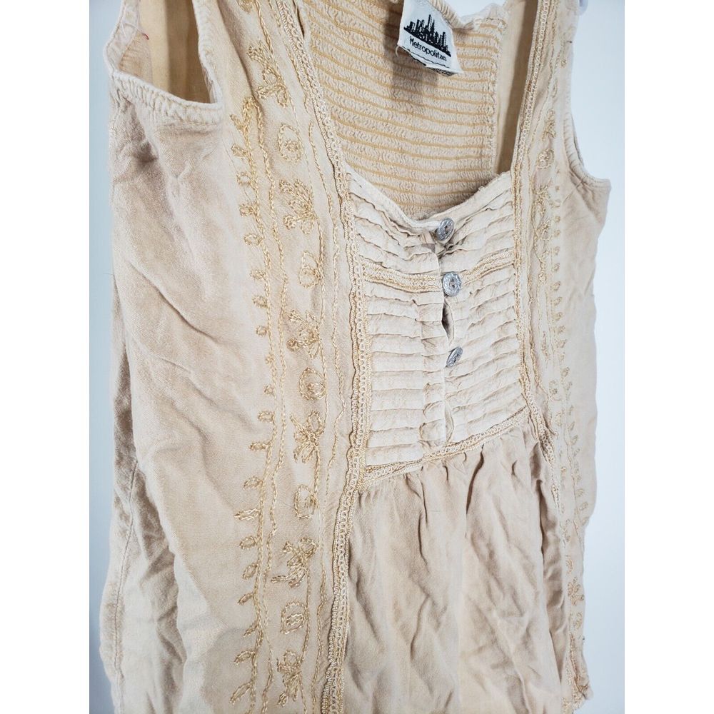 Metropolitan Blouse Shirt Tank Top Tunic Embroidered Smocked Size L